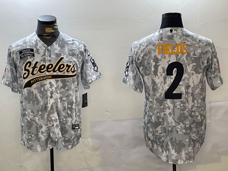 Men Pittsburgh Steelers #2 Fields Nike Arctic Camo 2024 Salute to Service Limited NFL Jersey style 2